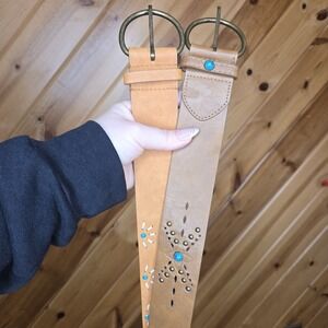 Y2K Belts (set of 2) Brown with Turquise Beads Studs‎ Western Cowgirl Small